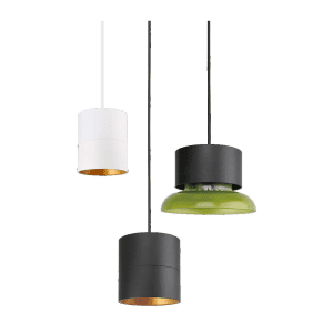 E2 cylinder pendant lights in white, black and reflector configurations