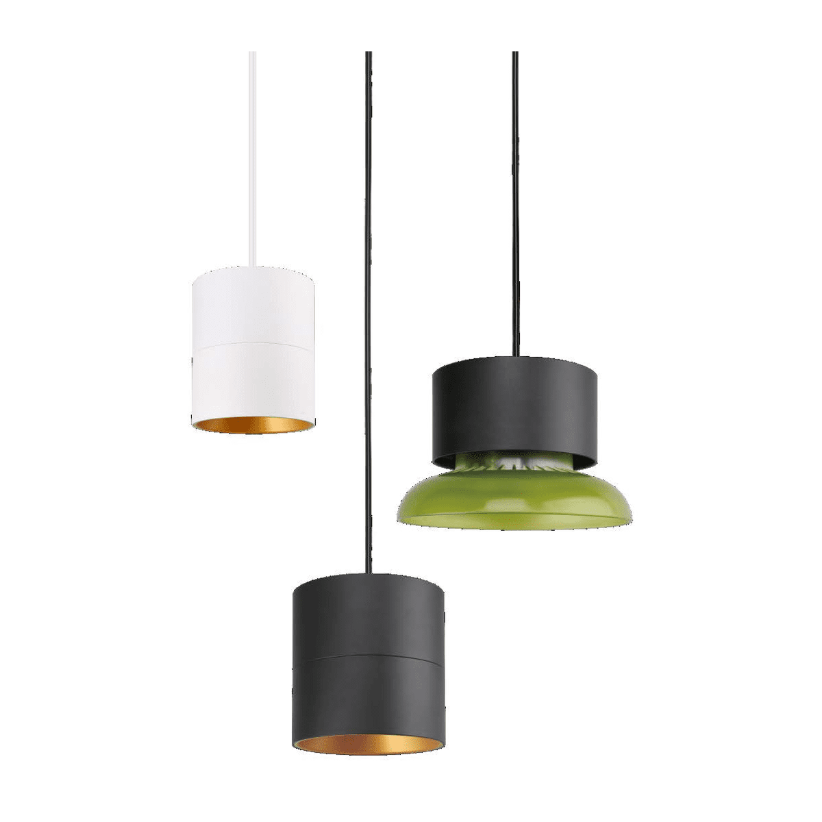 E2 Cylinder Pendant 4, 6 and 8 Inch E2 cylinder pendant lights in white, black and reflector configurations